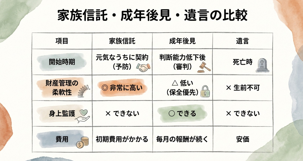 家族信託と他の制度の比較
